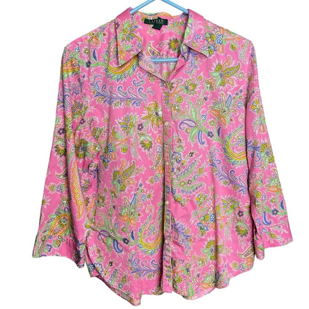 Lauren Ralph Lauren multicolored parsley buttons down shirt size XL